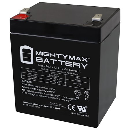 MIGHTY MAX BATTERY 12V 5Ah F2 SLA Replacement Battery for Power PM12-4 MAX3974122